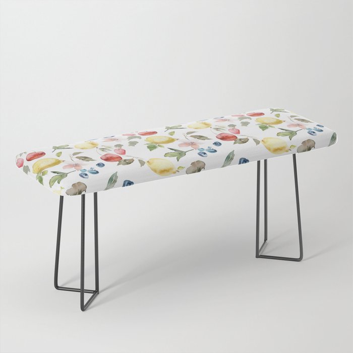 Lemon Berries and Cherries Watercolor Pattern Bench Gallery Image 1
