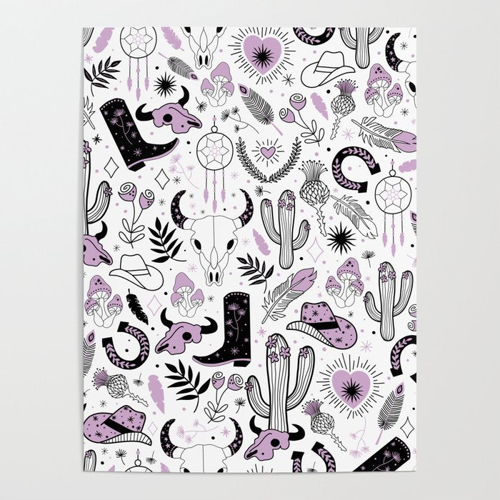 Wild West Cowboy Cowgirl Horse Ranch Pattern #cowboypattern Poster Gallery Image 4