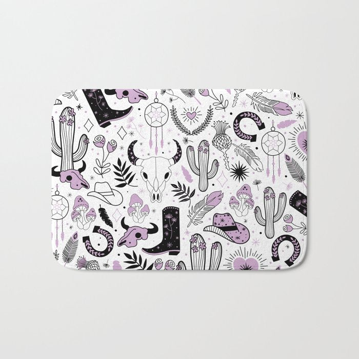 Wild West Cowboy Cowgirl Horse Ranch Pattern #cowboypattern Bath Mat Gallery Image 1