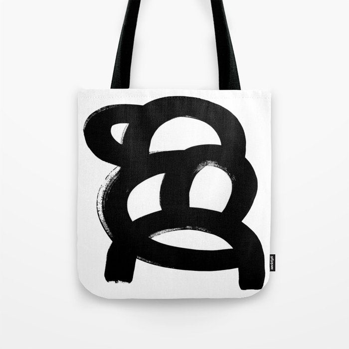 Black & White Minimalist Abstract Mid century Ink Art Dark Brush Strokes Tote Bag Gallery Image 1