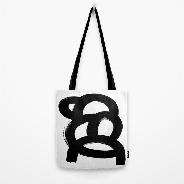 Black & White Minimalist Abstract Mid century Ink Art Dark Brush Strokes Tote Bag Gallery Image 2