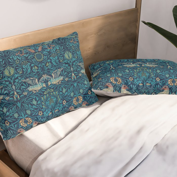 William Morris Blue Birds Vintage Pattern Pillow Sham Gallery Image 2