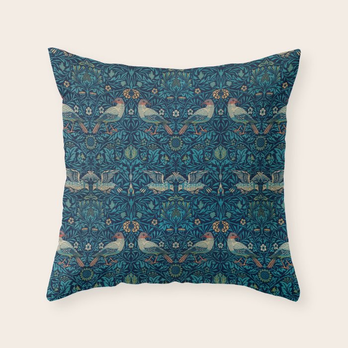 William Morris Blue Birds Vintage Pattern Throw Pillow Gallery Image 6