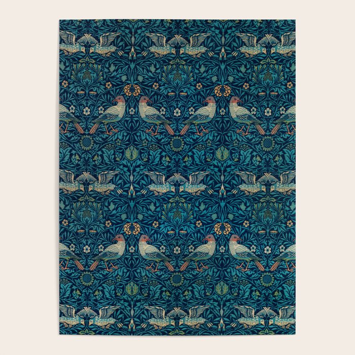 William Morris Blue Birds Vintage Pattern Poster Gallery Image 1
