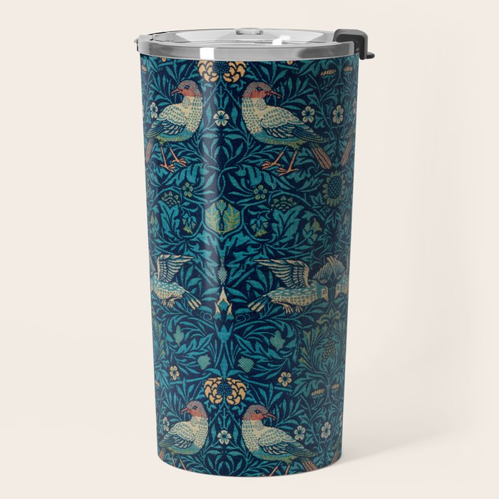William Morris Blue Birds Vintage Pattern Travel Mug Gallery Image 2