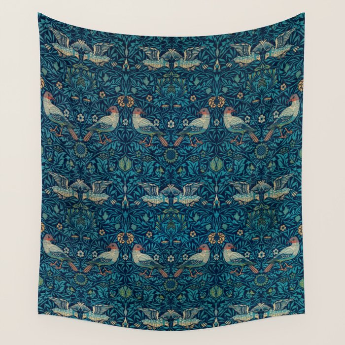 William Morris Blue Birds Vintage Pattern Wall Tapestry Gallery Image 4
