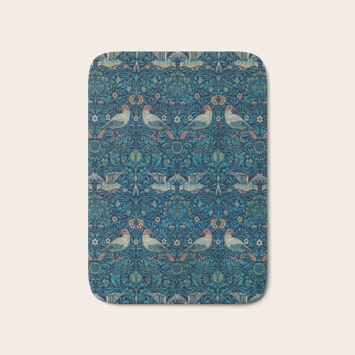 William Morris Blue Birds Vintage Pattern Bath Mat Gallery Image 1