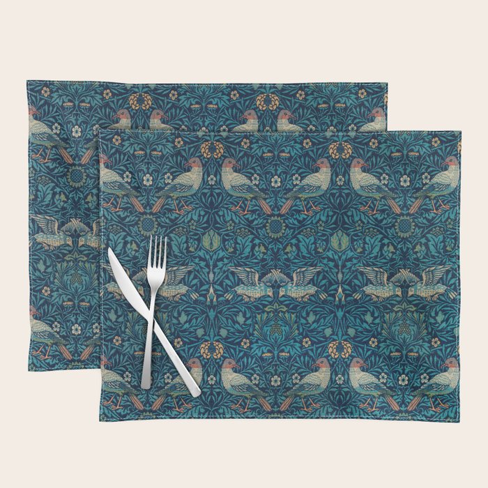 William Morris Blue Birds Vintage Pattern Placemat Gallery Image 1