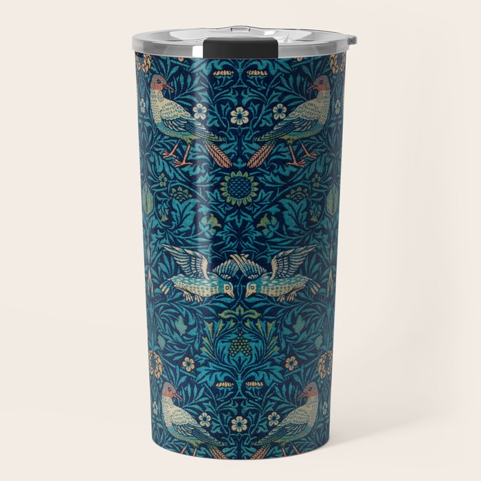 William Morris Blue Birds Vintage Pattern Travel Mug Gallery Image 1