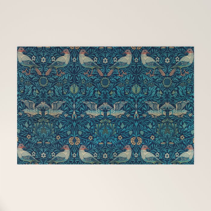 William Morris Blue Birds Vintage Pattern Welcome Mat Gallery Image 1