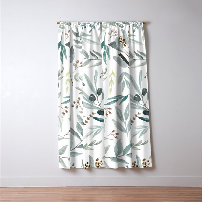 Botanical Eucalyptus Leaves Pattern Window Curtain Gallery Image 3