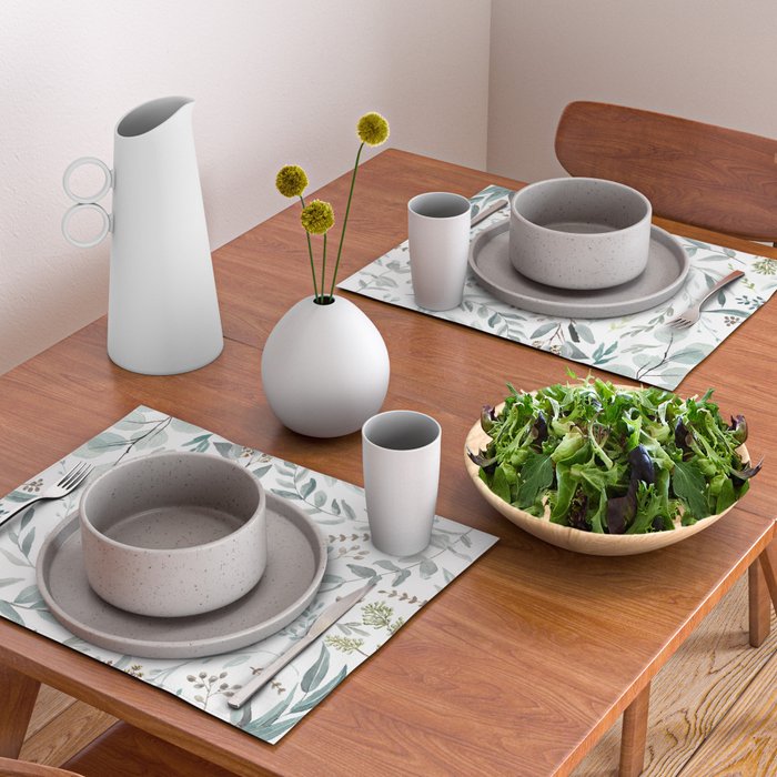 Botanical Eucalyptus Leaves Pattern Placemat Gallery Image 2