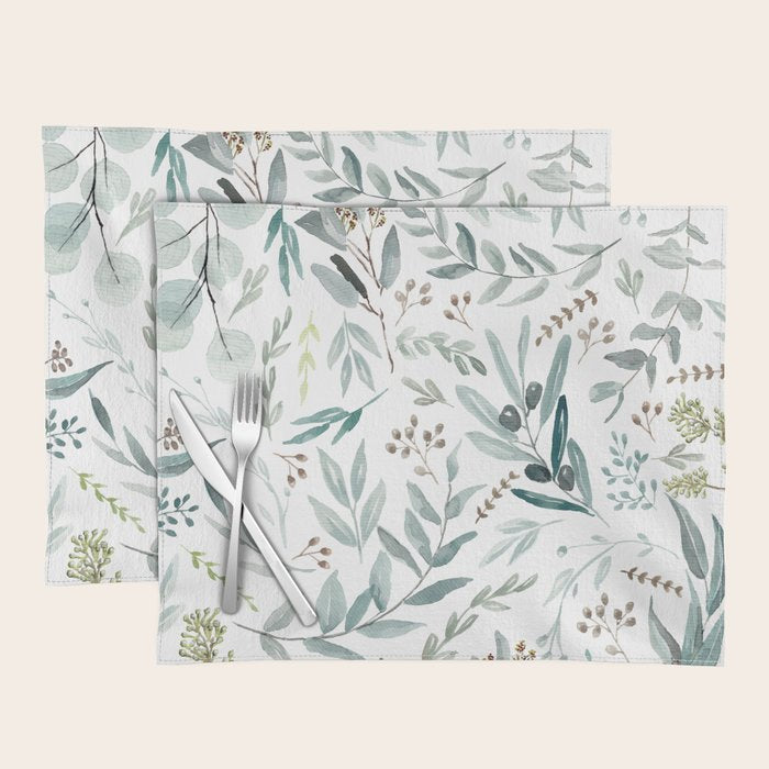 Botanical Eucalyptus Leaves Pattern Placemat Gallery Image 1