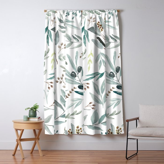 Botanical Eucalyptus Leaves Pattern Window Curtain Gallery Image 1