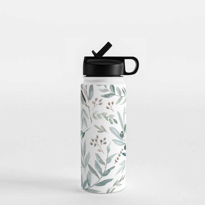 Botanical Eucalyptus Leaves Pattern Water Bottle Gallery Image 1