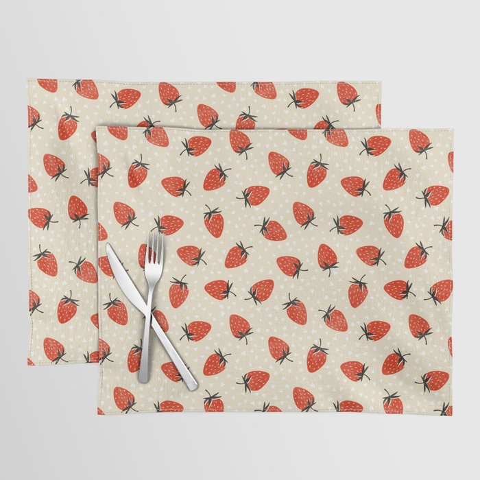 Sweet Strawberries - Red, Black, Cream, and White Placemat Gallery Image 1