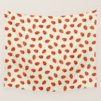 Sweet Strawberries - Red, Black, Cream, and White Wall Tapestry Gallery Image 4