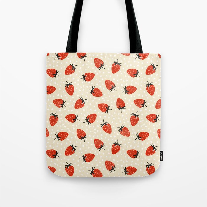 Sweet Strawberries - Red, Black, Cream, and White Tote Bag Gallery Image 1