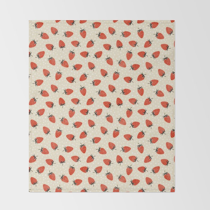 Sweet Strawberries - Red, Black, Cream, and White Throw Blanket Gallery Image 2