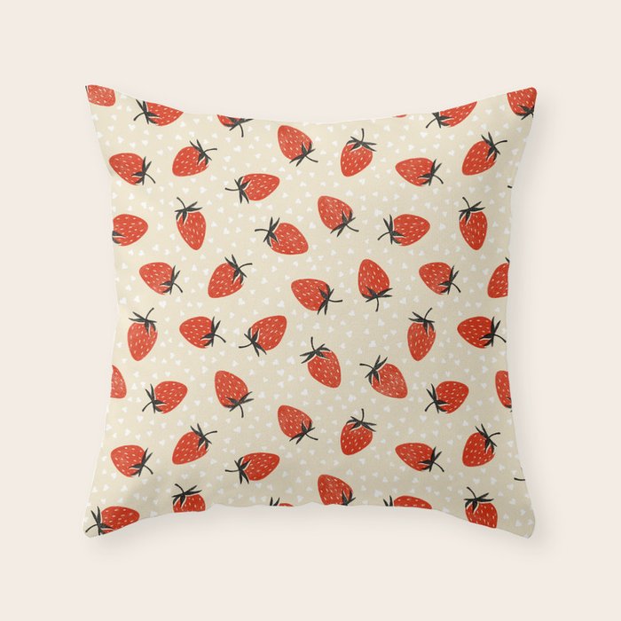 Sweet Strawberries - Red, Black, Cream, and White Throw Pillow Gallery Image 6