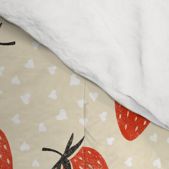 Sweet Strawberries - Red, Black, Cream, and White Comforter Gallery Image 4