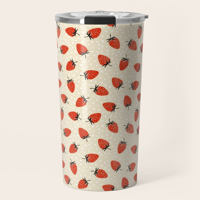 Sweet Strawberries - Red, Black, Cream, and White Travel Mug