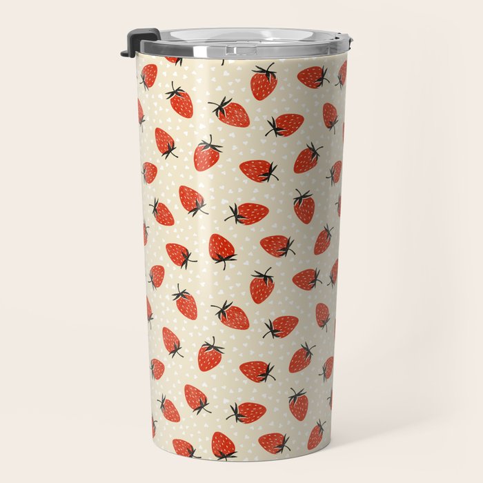 Sweet Strawberries - Red, Black, Cream, and White Travel Mug Gallery Image 3