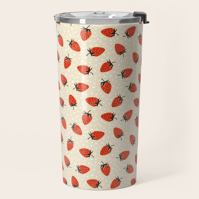 Sweet Strawberries - Red, Black, Cream, and White Travel Mug Gallery Image 2