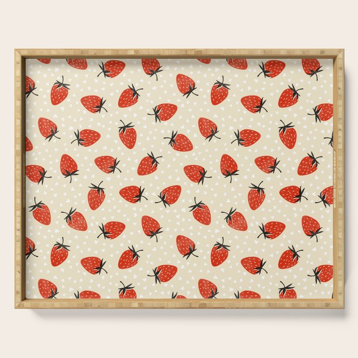 Sweet Strawberries - Red, Black, Cream, and White Serving Tray Gallery Image 1