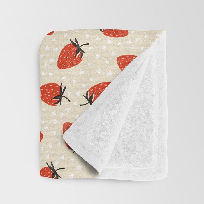Sweet Strawberries - Red, Black, Cream, and White Throw Blanket Gallery Image 3