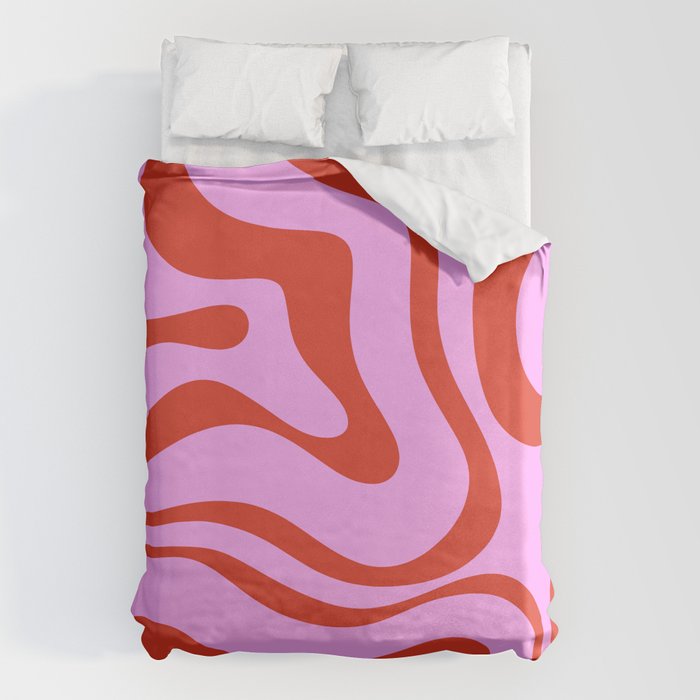 Modern Retro Liquid Swirl Abstract Pattern Square Red and Pink Duvet Cover Gallery Image 6