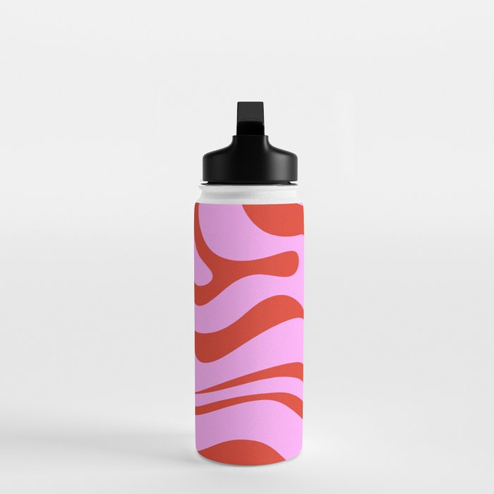 Modern Retro Liquid Swirl Abstract Pattern Square Red and Pink Water Bottle Gallery Image 3