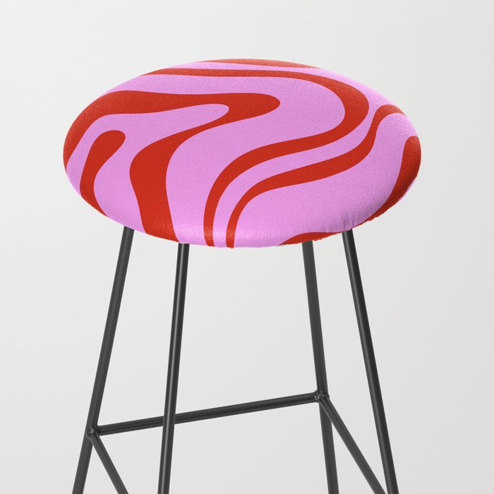 Modern Retro Liquid Swirl Abstract Pattern Square Red and Pink Stool Gallery Image 2