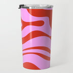 Modern Retro Liquid Swirl Abstract Pattern Square Red and Pink Travel Mug Gallery Image 3