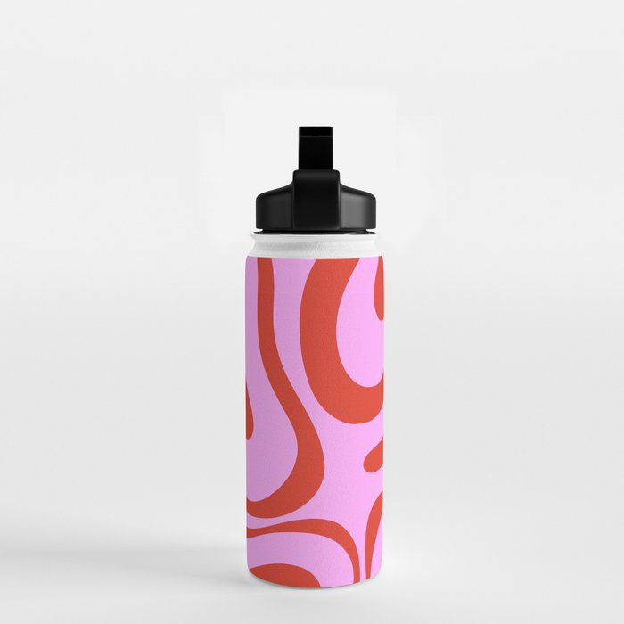 Modern Retro Liquid Swirl Abstract Pattern Square Red and Pink Water Bottle Gallery Image 2