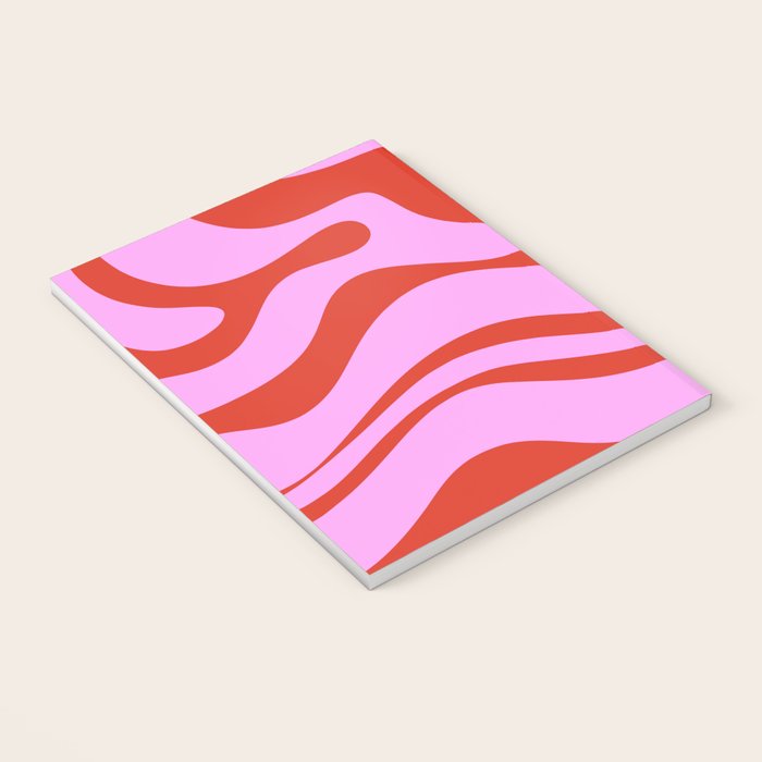Modern Retro Liquid Swirl Abstract Pattern Square Red and Pink Notebook Gallery Image 3