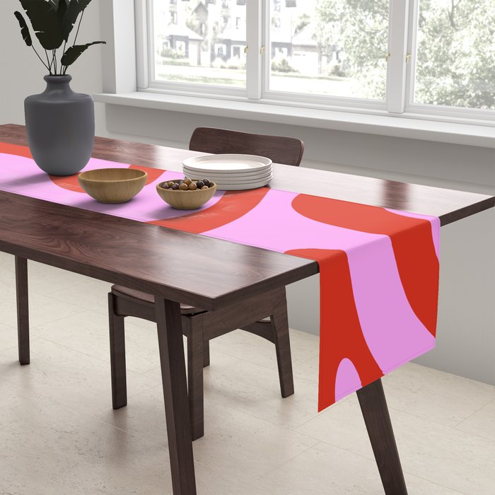Modern Retro Liquid Swirl Abstract Pattern Square Red and Pink Table Runner Gallery Image 2