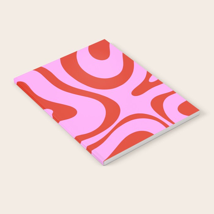 Modern Retro Liquid Swirl Abstract Pattern Square Red and Pink Notebook Gallery Image 2