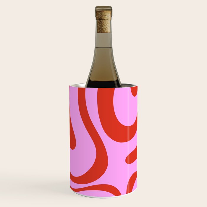 Modern Retro Liquid Swirl Abstract Pattern Square Red and Pink Wine Chiller Gallery Image 3