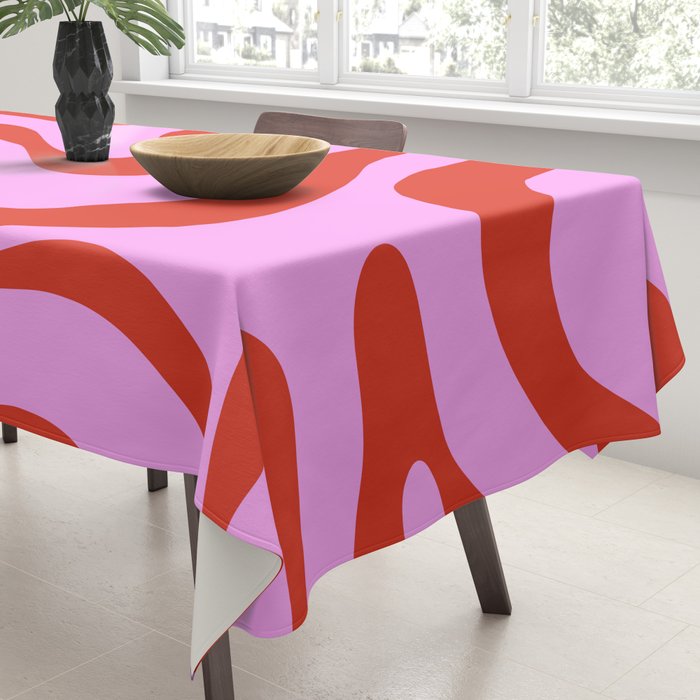 Modern Retro Liquid Swirl Abstract Pattern Square Red and Pink Tablecloth Gallery Image 3
