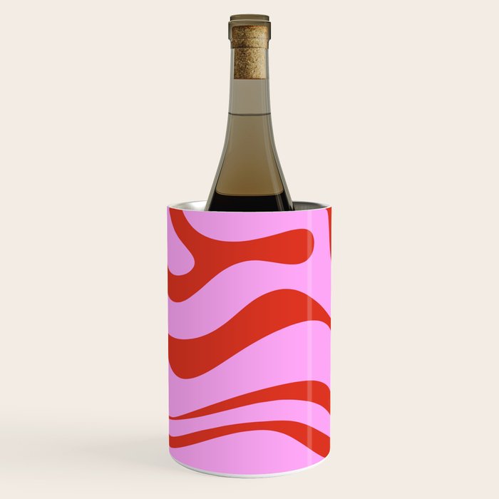 Modern Retro Liquid Swirl Abstract Pattern Square Red and Pink Wine Chiller Gallery Image 2