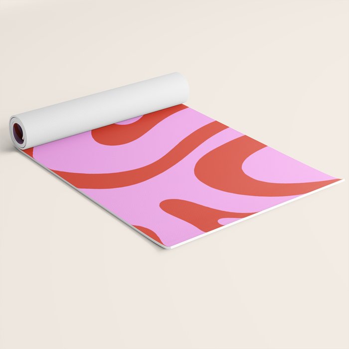 Modern Retro Liquid Swirl Abstract Pattern Square Red and Pink Yoga Mat Gallery Image 2