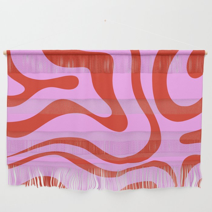 Modern Retro Liquid Swirl Abstract Pattern Square Red and Pink Wall Hanging Gallery Image 1