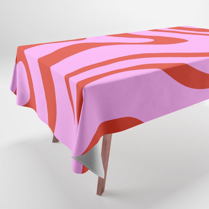 Modern Retro Liquid Swirl Abstract Pattern Square Red and Pink Tablecloth Gallery Image 1