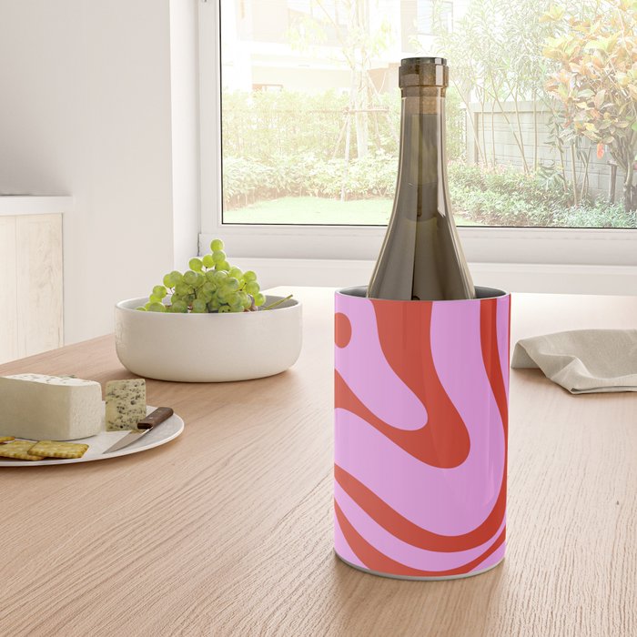 Modern Retro Liquid Swirl Abstract Pattern Square Red and Pink Wine Chiller Gallery Image 4