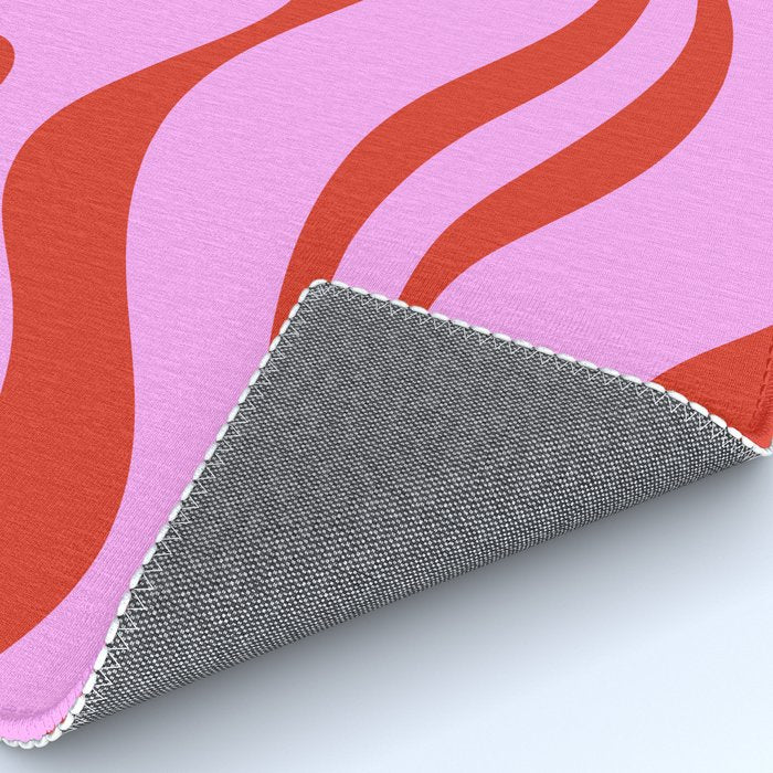 Modern Retro Liquid Swirl Abstract Pattern Square Red and Pink Rug Gallery Image 4