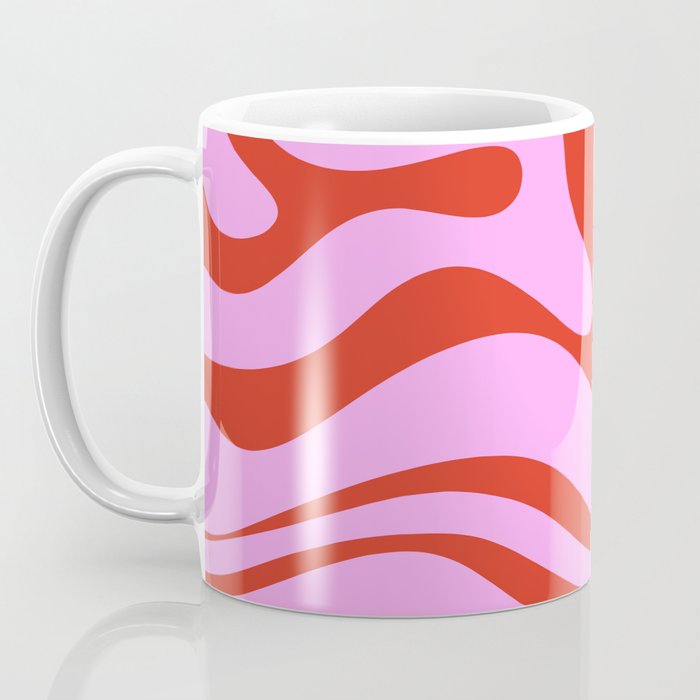 Modern Retro Liquid Swirl Abstract Pattern Square Red and Pink Coffee Mug Gallery Image 3