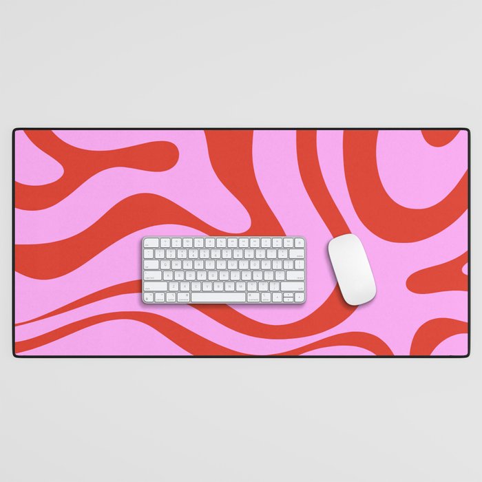 Modern Retro Liquid Swirl Abstract Pattern Square Red and Pink Desk Mat Gallery Image 1