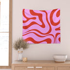 Modern Retro Liquid Swirl Abstract Pattern Square Red and Pink Wall Tapestry Gallery Image 2
