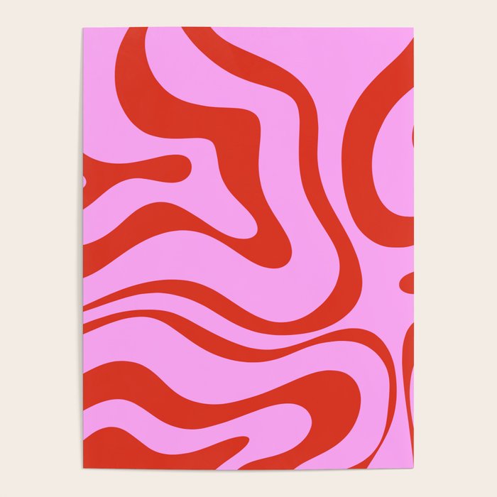 Modern Retro Liquid Swirl Abstract Pattern Square Red and Pink Poster Gallery Image 1